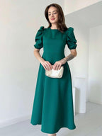 Premium Georgette Balloon Sleeve Maxi Dress - Elegant Flare Frock