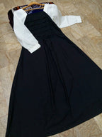 Pleated Maxi Dress with Contrast White Sleeves | Plain Georgette Long Dress