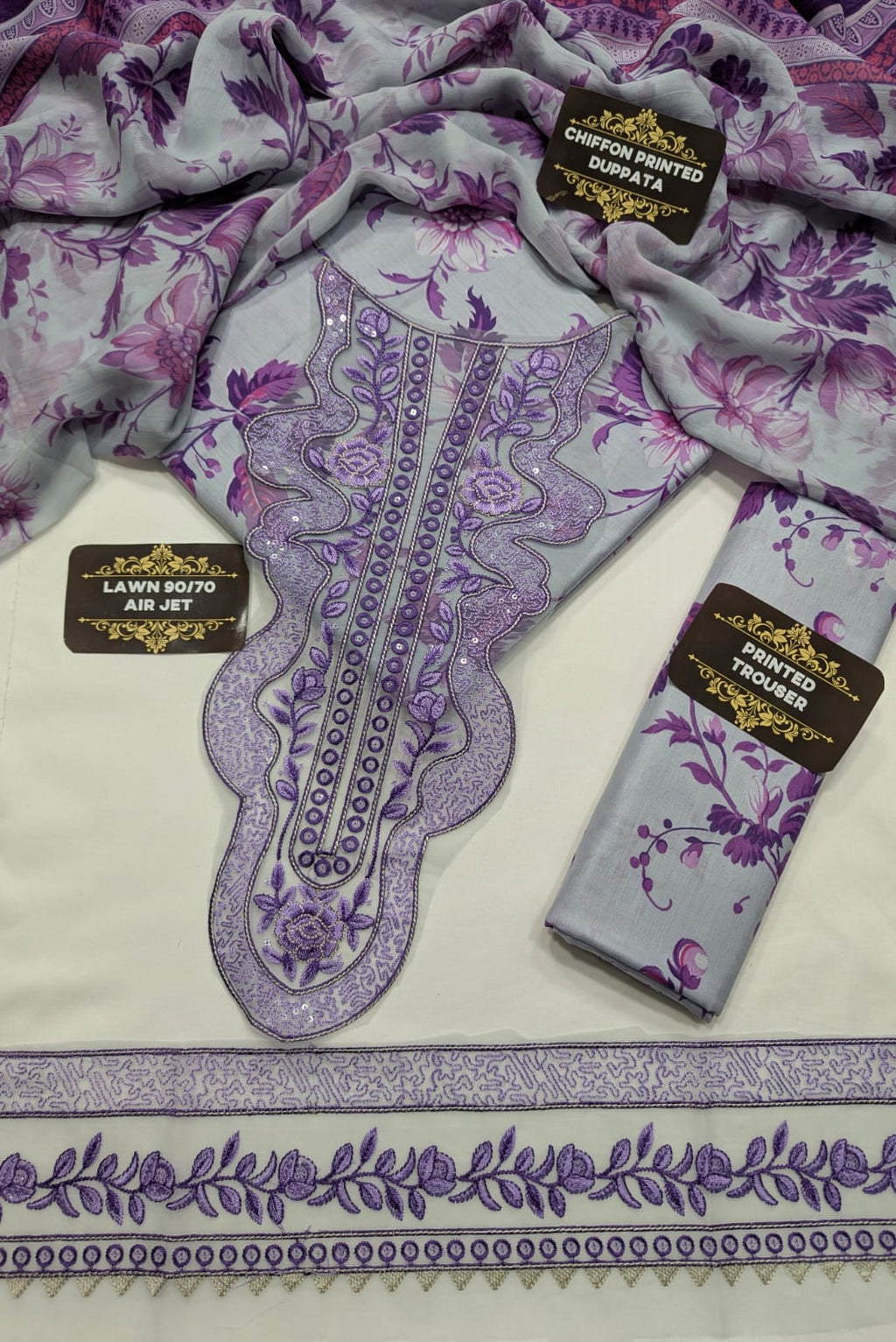 Unstitched Embroidered Lawn 3 Piece Suit – White Lilac Floral | Summer 2026
