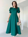 Premium Georgette Balloon Sleeve Maxi Dress - Elegant Flare Frock