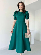 Premium Georgette Balloon Sleeve Maxi Dress - Elegant Flare Frock