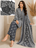 Traditional Allover Print Black & white Ajrak Cotton 3-Piece Unstitched Suit | Cultural Sindhi Print Dress