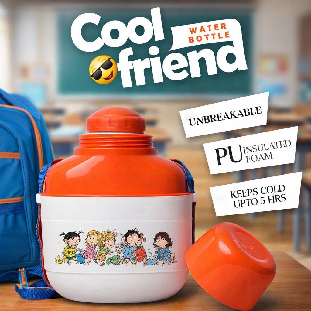 Kids HotnCold CoolFriend School Water Bottle with Cap | Medium Size Unbreakable Insulated Bottle (Mix/Random Colour)