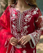 Ready to Wear 3-Piece Embroidered Organza Suit with Crepe Inner & Dupatta
