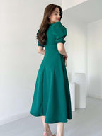 Premium Georgette Balloon Sleeve Maxi Dress - Elegant Flare Frock