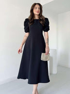 Premium Georgette Balloon Sleeve Maxi Dress - Elegant Flare Frock