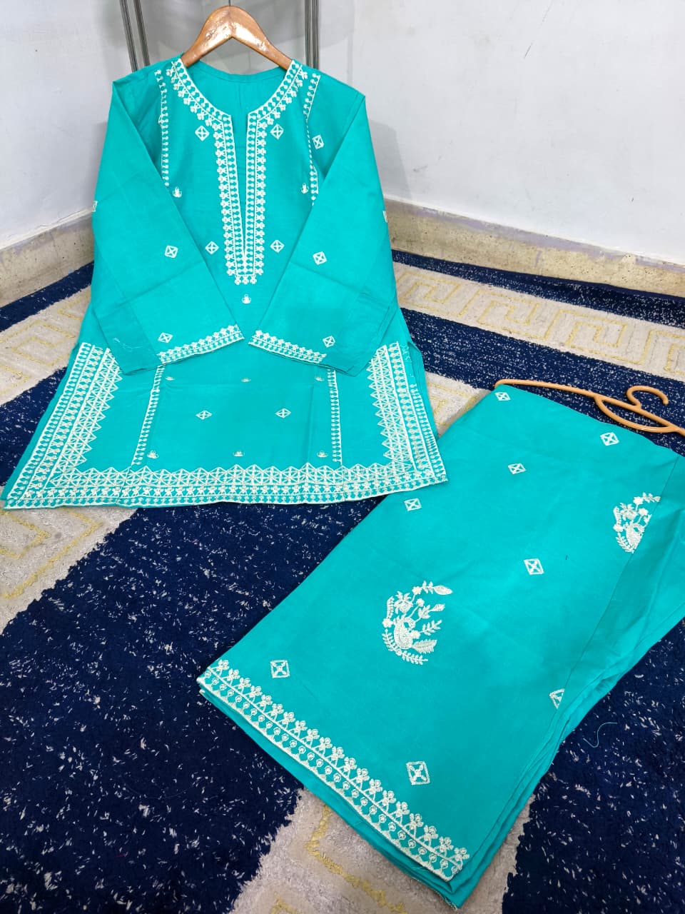 Readymade Heavy Embroidered Cotton Shirt with Farshi Shalwar | 2-Piece Luxury Suit