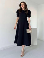 Premium Georgette Balloon Sleeve Maxi Dress - Elegant Flare Frock