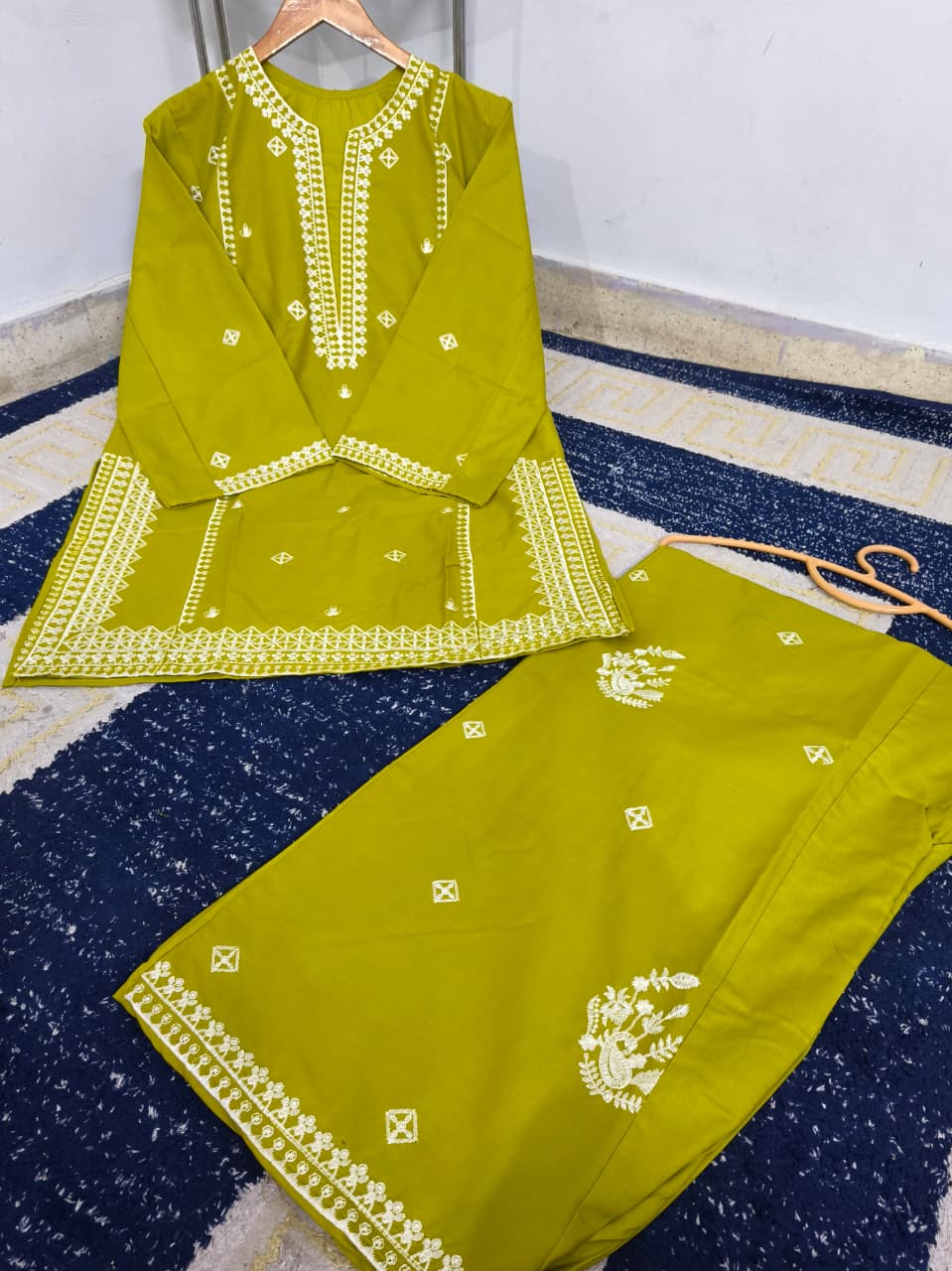 Readymade Heavy Embroidered Cotton Shirt with Farshi Shalwar | 2-Piece Luxury Suit