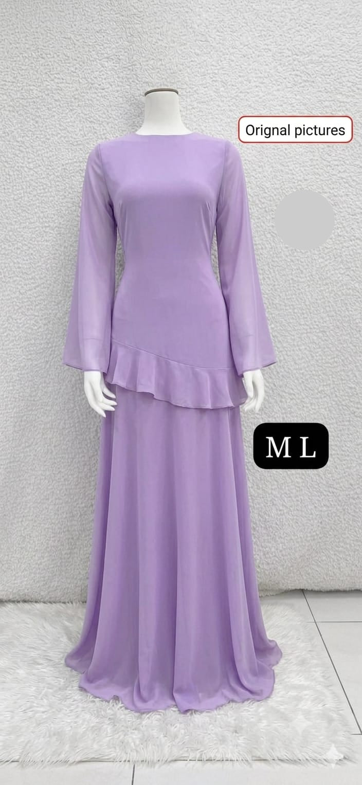 Royal Sapphire 2-Piece Korean Chiffon Ruffle Maxi Dress & Skirt Set