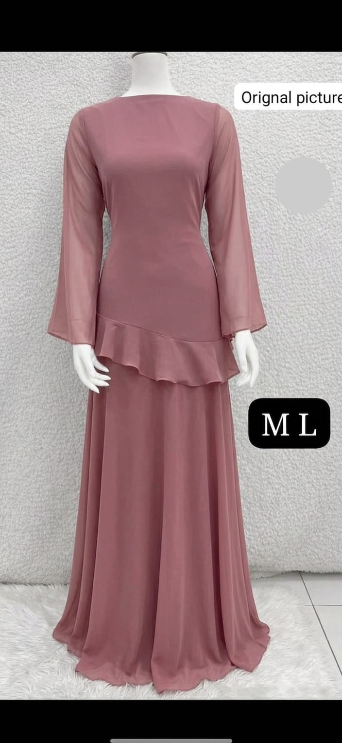 Royal Sapphire 2-Piece Korean Chiffon Ruffle Maxi Dress & Skirt Set
