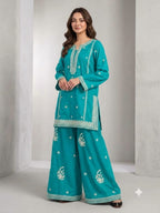 Readymade Heavy Embroidered Cotton Shirt with Farshi Shalwar | 2-Piece Luxury Suit