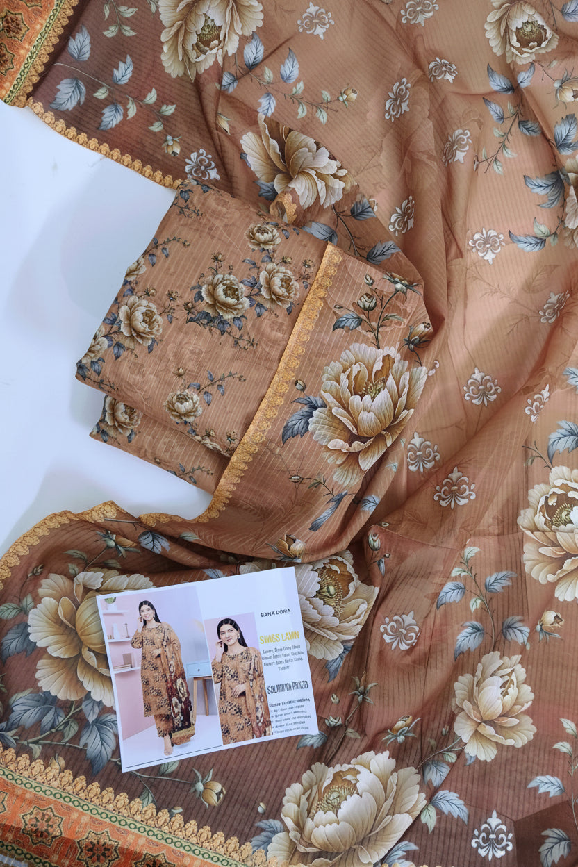 Luxury Digital Printed Bana Dora 3 Piece Suit – Premium Soft Floral Summer Collection 2026