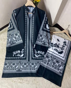 Readymade Digital Printed Doria Lawn 2-Piece Co-Ord Set – Noir & Ivory Ethnic Fusion