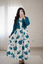 Elegant 2-Piece Floral Print Maxi Dress with Matching Cropped Jacket Set