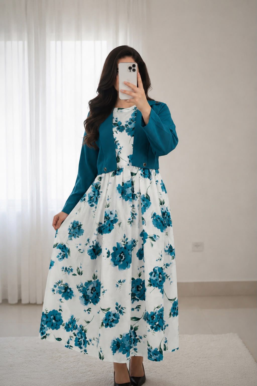 Elegant 2-Piece Floral Print Maxi Dress with Matching Cropped Jacket Set