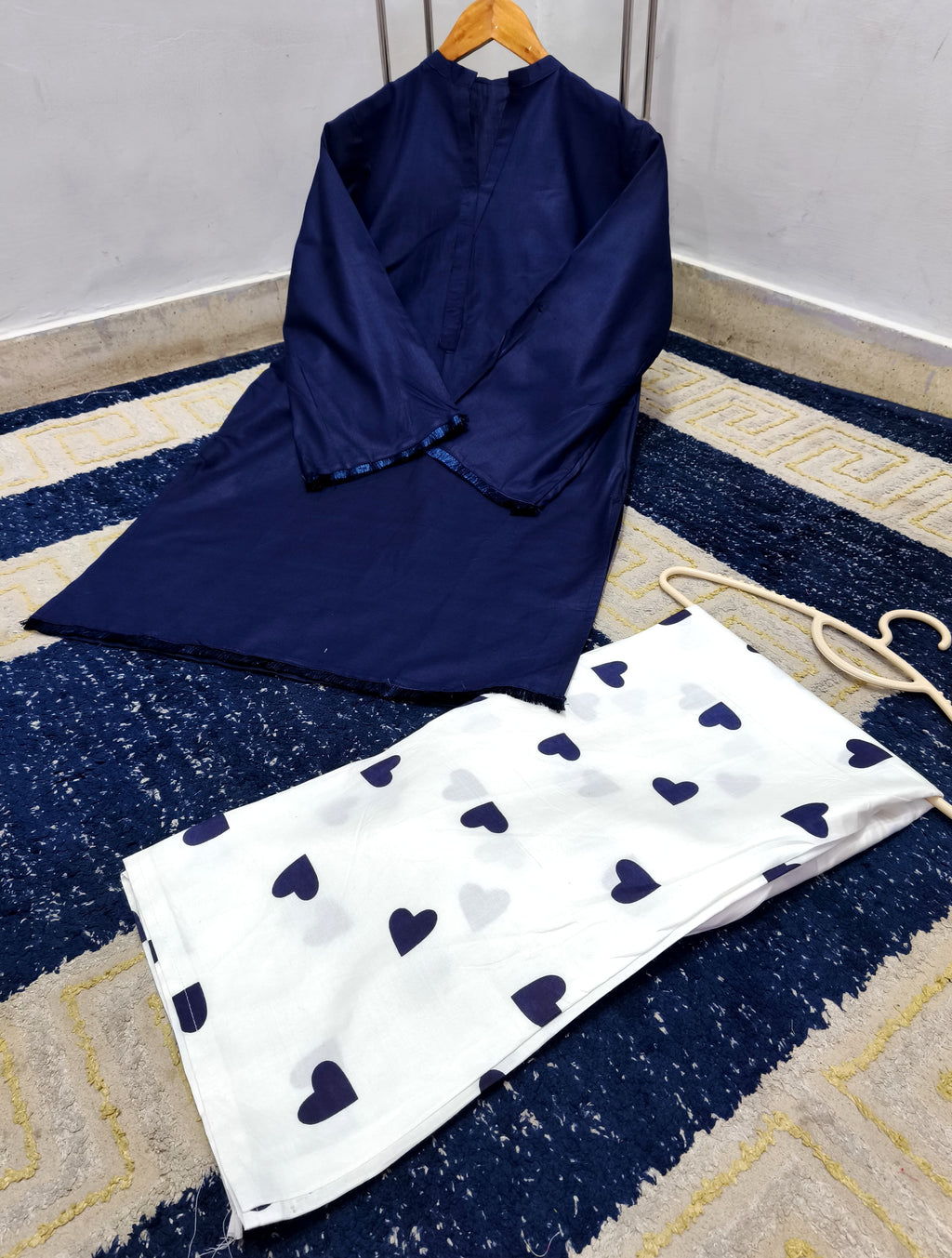 Readymade Romantic Heart Printed 2-Piece Cotton Co-Ord Set – Solid Tunic & Flapper Pants
