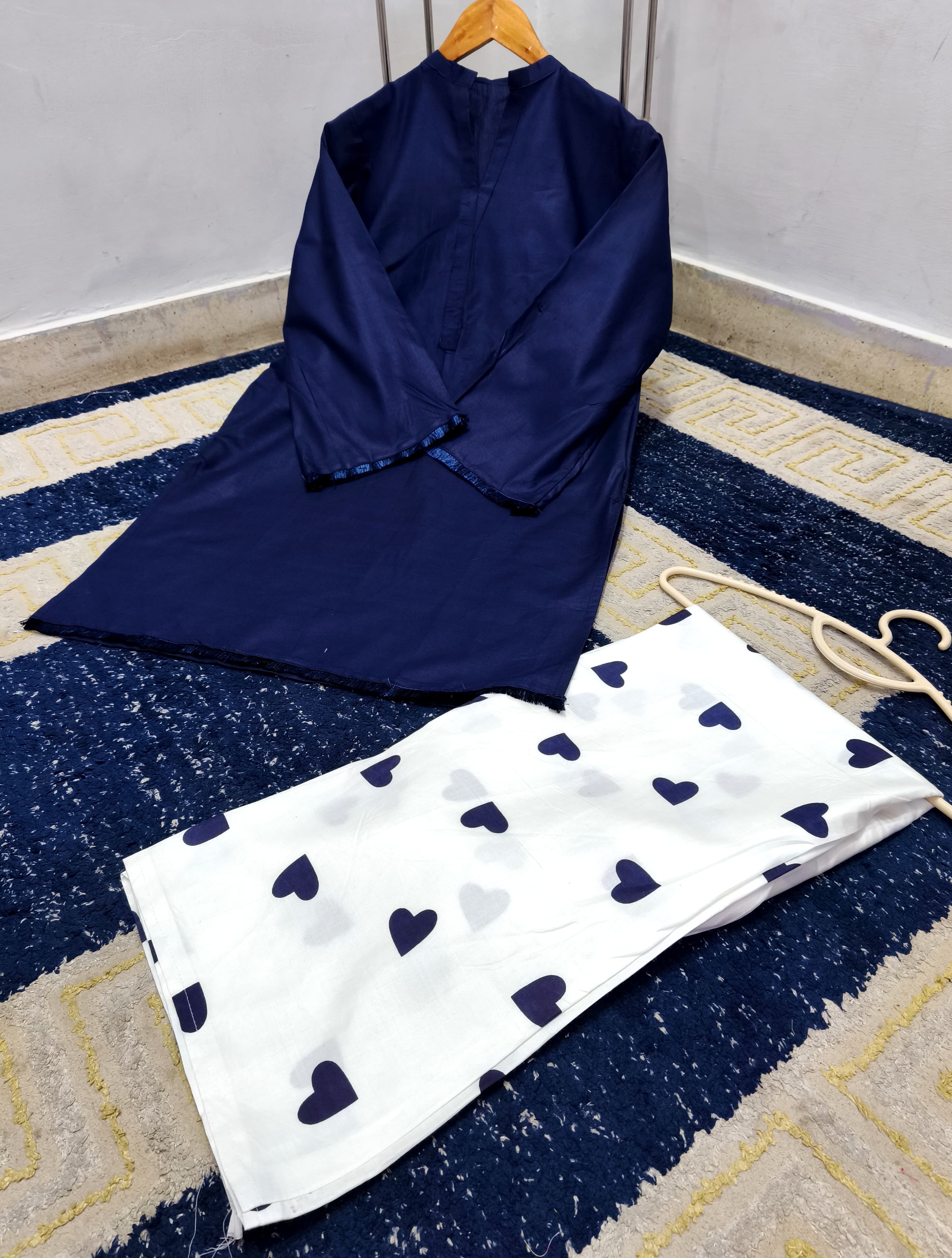Readymade Romantic Heart Printed 2-Piece Cotton Co-Ord Set – Solid Tunic & Flapper Pants