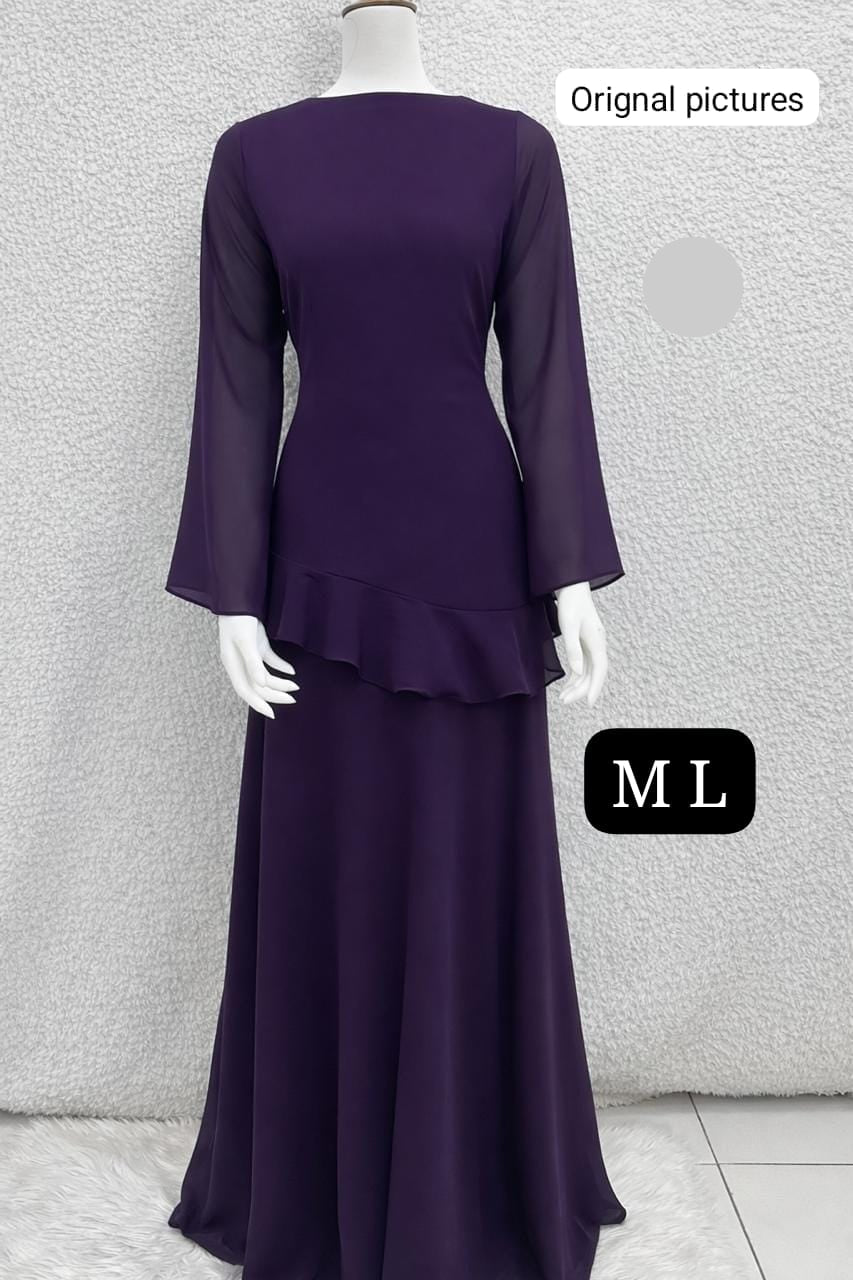 Royal Sapphire 2-Piece Korean Chiffon Ruffle Maxi Dress & Skirt Set
