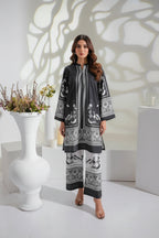 Readymade Digital Printed Doria Lawn 2-Piece Co-Ord Set – Noir & Ivory Ethnic Fusion