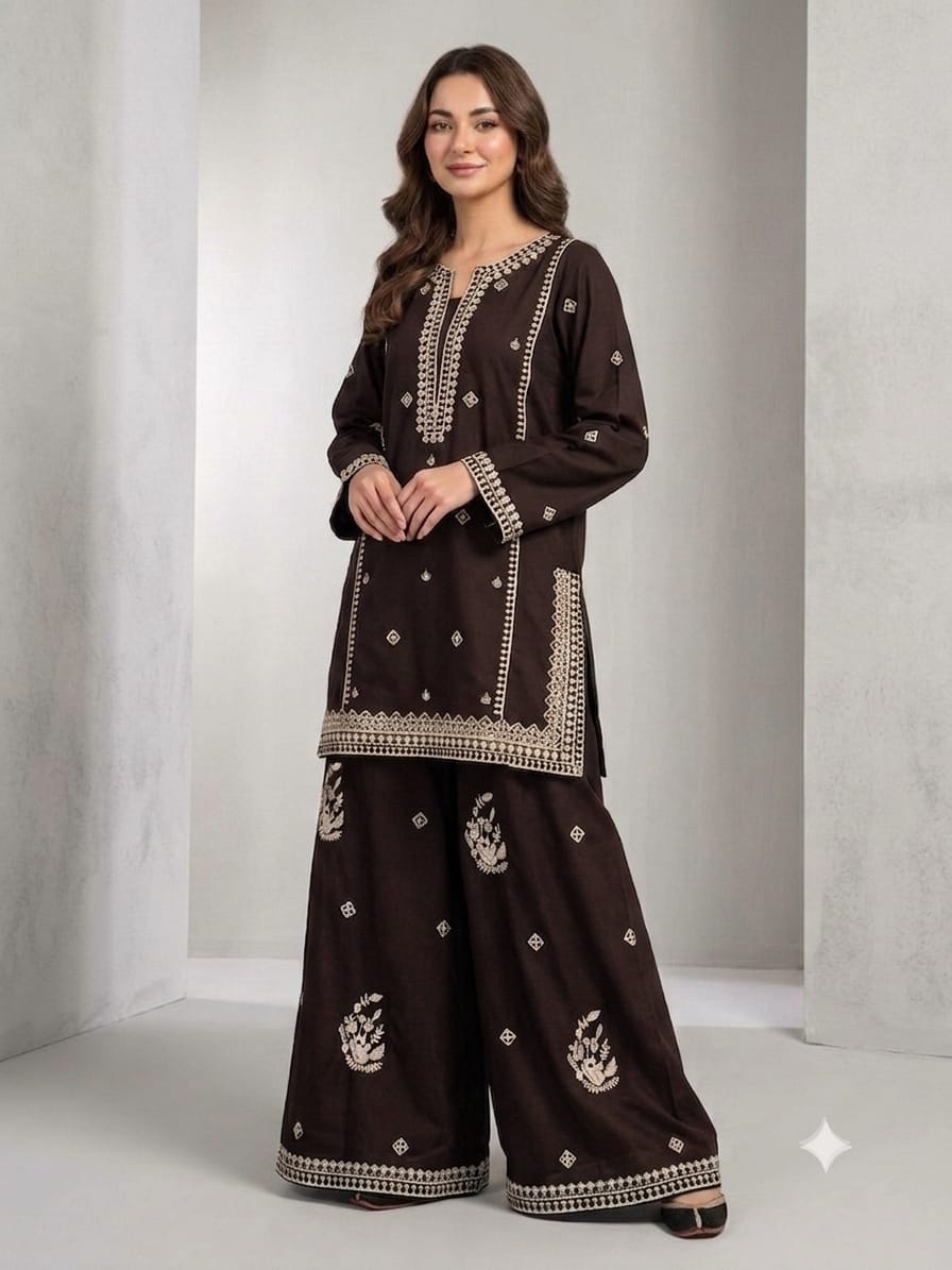 Readymade Heavy Embroidered Cotton Shirt with Farshi Shalwar | 2-Piece Luxury Suit