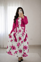 Elegant 2-Piece Floral Print Maxi Dress with Matching Cropped Jacket Set