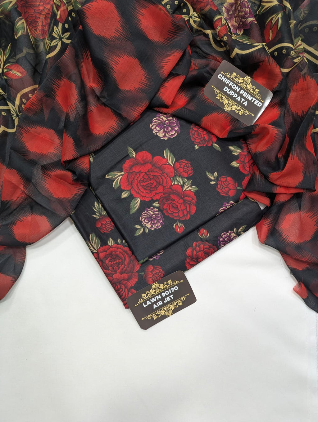 Unstitched Black Floral Lawn Printed 3 Piece Suit by Aneela's Collection