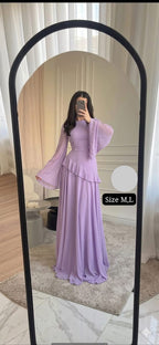 Royal Sapphire 2-Piece Korean Chiffon Ruffle Maxi Dress & Skirt Set