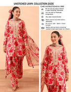 Unstitched Embroidered Beige Pink Floral Lawn 3 Piece Suit 2026