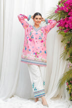 Readymade Digital Printed Doria Lawn 2-Piece Co-Ord Set – Blossom Pink & Ivory