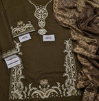 Premium Quality Heavy Embroidered Olive Brown Lawn With Monar Digital Printed Dupatta - Summer Collection 2026