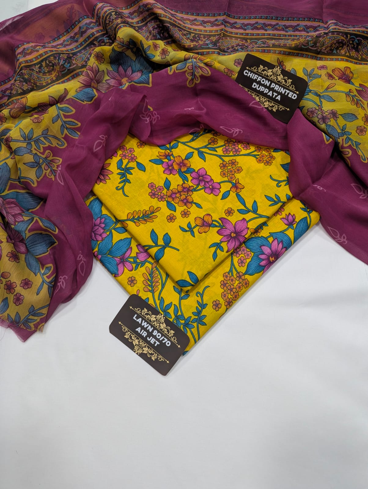 Unstitched Printed Lawn 3 Piece Suit – Yellow Floral | Bamber Chiffon Printed Dupatta | Summer Collection 2026