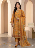 Luxury Digital Printed Bana Dora 3 Piece Suit – Premium Soft Mustard Floral Summer Collection 2026