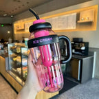 Cute Ice Cream Plastic Water Bottle with Straw & Handle (1400ml) – Large Capacity Cute Sipper