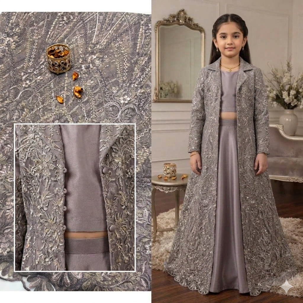 2-Piece Luxury Net Embroidered Maxi Fabric Suit