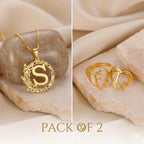 Pack of 2 Customise Initial Ring & Name Locket – Gold-Plated Personalised Jewellery Set
