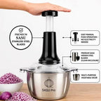 Premium 2.0L Meat and Vegetable Push Chopper with Stainless Steel Bowl - 4 Sharp Blades