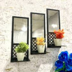Premium Wooden Wall Mirror Shelf Set – Geometric Decorative Wall Decor (Set of 3)