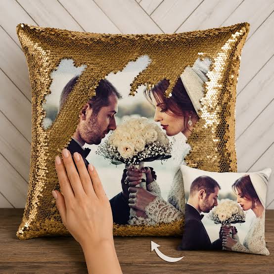Customized Magic Sequin Pillow Cover (Red & Golden | Single & Double Sided)