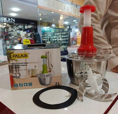 Premium 2.0L Meat and Vegetable Push Chopper with Stainless Steel Bowl - 4 Sharp Blades