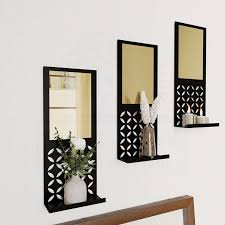 Premium Wooden Wall Mirror Shelf Set – Geometric Decorative Wall Decor (Set of 3)