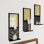Premium Wooden Wall Mirror Shelf Set – Geometric Decorative Wall Decor (Set of 3)