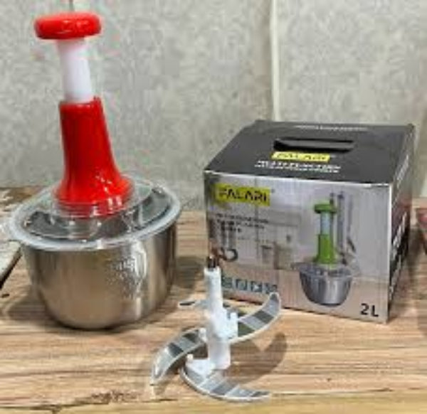 Premium 2.0L Meat and Vegetable Push Chopper with Stainless Steel Bowl - 4 Sharp Blades