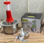 Premium 2.0L Meat and Vegetable Push Chopper with Stainless Steel Bowl - 4 Sharp Blades