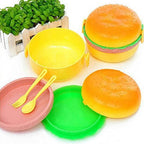 Cute 3-Layer Hamburger Shape Kids Lunch Box with Spoon & Fork – Multi-Tier Portable Bento Box
