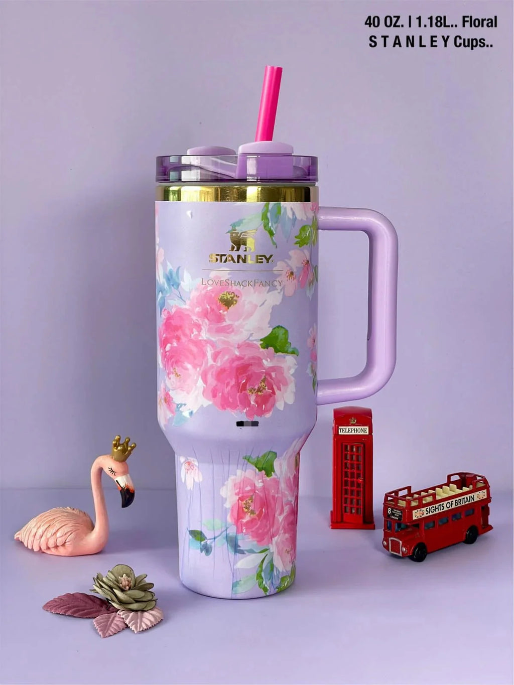 Stanley Floral Tumbler 40 oz - Stainless Steel Vacuum Insulated Travel Mug with Handle & Straw