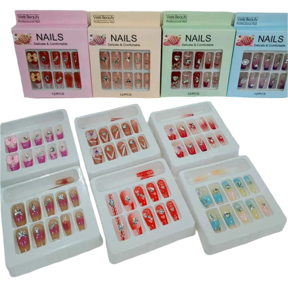 Pack of 5 Premium Gel Shine Artificial False Nails | Random Assortment Press-On Nails