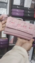 Spacious Double Pocket Hand Clutch with Mobile & Cardholder (Dark Pink)