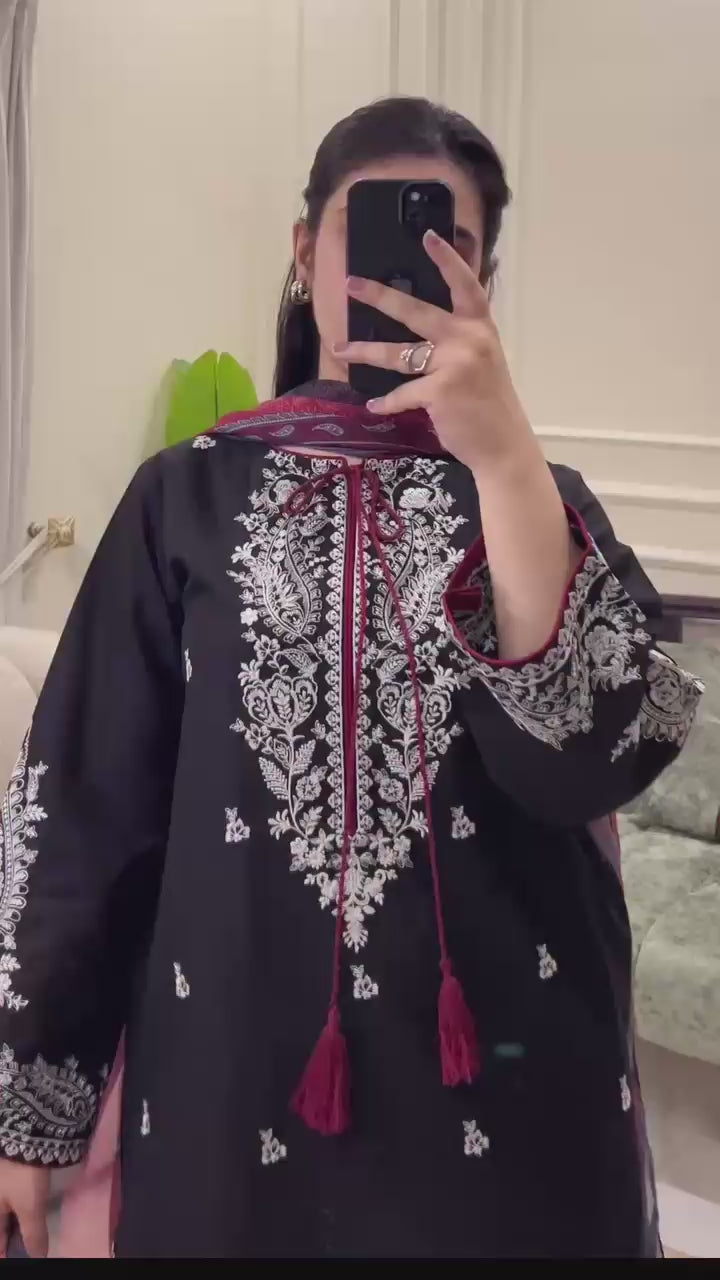 Ready to Wear Heavy Embroidered Malai Lawn 2-Piece Suit with Farshi Shalwar