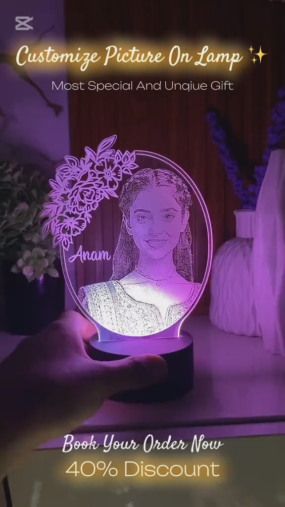 Customize – Acrylic 3D Illusion LED Night Lamp with Black Wooden Base